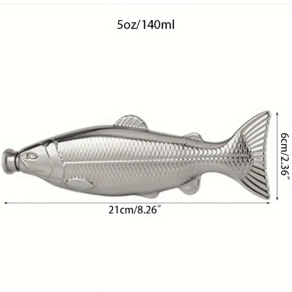 Bass Shaped Stainless Steel 5 oz Fish Whiskey Hip Flask NWT - Picture 6 of 6